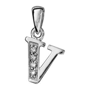 PENDENTIF ARGENT RHODIÉ INITIALE V OXYDES BLANCS