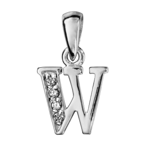 PENDENTIF ARGENT RHODIÉ INITIALE W OXYDES BLANCS