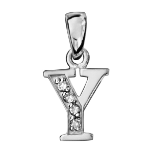 PENDENTIF ARGENT RHODIÉ INITIALE Y  OXYDES BLANCS