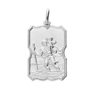 PENDENTIF ARGENT RHODIÉ MASSIF ST CHRISTOPHE RECTANGULAIRE