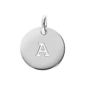 PENDENTIF ARGENT RHODIÉ MEDAILLE 12MM GRAVURE ALPHABET A