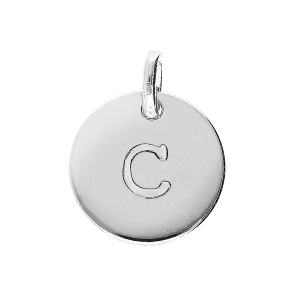 PENDENTIF ARGENT RHODIÉ MEDAILLE 12MM GRAVURE ALPHABET C