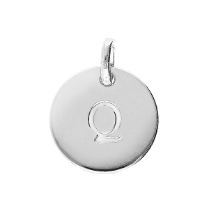 PENDENTIF ARGENT RHODIÉ MEDAILLE 12MM GRAVURE ALPHABET Q