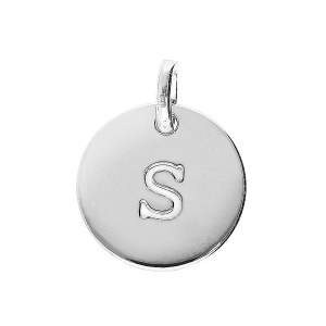PENDENTIF ARGENT RHODIÉ MEDAILLE 12MM GRAVURE ALPHABET S