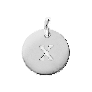 PENDENTIF ARGENT RHODIÉ MEDAILLE 12MM GRAVURE ALPHABET X