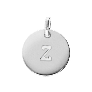 PENDENTIF ARGENT RHODIÉ MEDAILLE 12MM GRAVURE ALPHABET Z