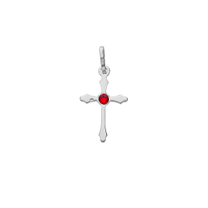 PENDENTIF ARGENT RHODIÉ CROIX OXYDE ROUGE