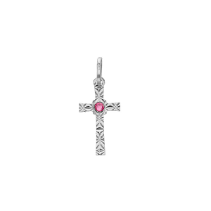 PENDENTIF ARGENT RHODIÉ CROIX DIAMANTÉ ETOILE OXYDE ROSE