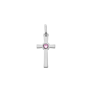 PENDENTIF ARGENT RHODIÉ CROIX OXYDE ROSE