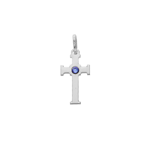 PENDENTIF ARGENT RHODIÉ CROIX OXYDE BLEU