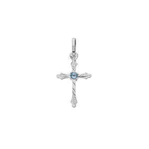 PENDENTIF ARGENT RHODIÉ CROIX DIAMANTÉ OXYDE BLEU CIEL