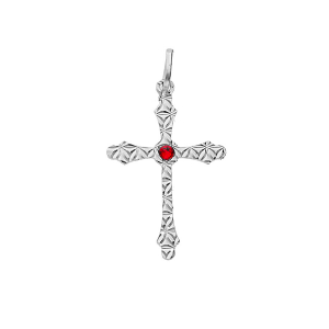PENDENTIF ARGENT RHODIÉ CROIX DIAMANTÉ OXYDE ROUGE