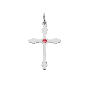 PENDENTIF ARGENT RHODIÉ CROIX DIAMANTÉ OXYDE ROUGE