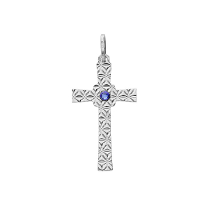 PENDENTIF ARGENT RHODIÉ CROIX DIAMANTÉ ETOILE OXYDE BLEU
