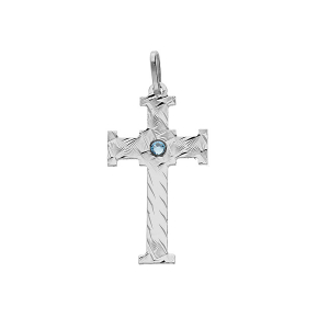 PENDENTIF ARGENT RHODIÉ CROIX DIAMANTÉ OXYDE BLEU CIEL