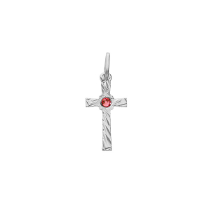 PENDENTIF ARGENT RHODIÉ CROIX DIAMANTÉ OXYDE ROUGE