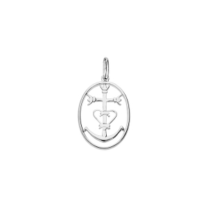 PENDENTIF ARGENT PLATINÉ OVAL AVEC CROIX CAMARGUAISE