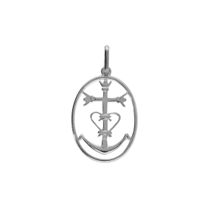 PENDENTIF ARGENT PLATINÉ OVAL AVEC CROIX CAMARGUAISE