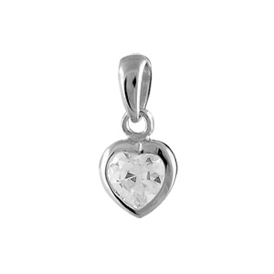 PENDENTIF ARGENT RHODIÉ COEUR PIERRE BLANCHE