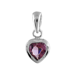 PENDENTIF ARGENT RHODIE COEUR PIERRE VIOLETTE