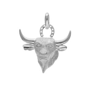 PENDENTIF ARGENT PLATINÉ TÊTE TE DE TAUREAU