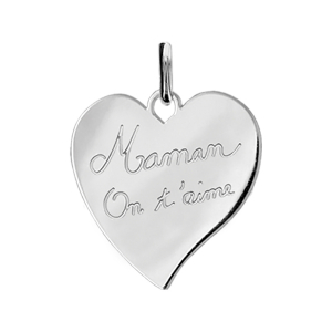 PENDENTIF ARGENT RHODIÉ COEUR GRAVE MAMAN ON T'AIME