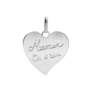 PENDENTIF ARGENT RHODIÉ COEUR GRAVE MAMAN ON T'AIME