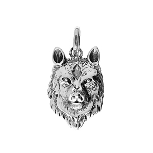 PENDENTIF ARGENT PATINÉ BRILLANT LOUP 23X15MM