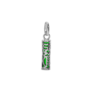 PENDENTIF ARGENT RHODIÉ TIKI 13MM  TENDRESSE AMOUR RÉSINE VERTE