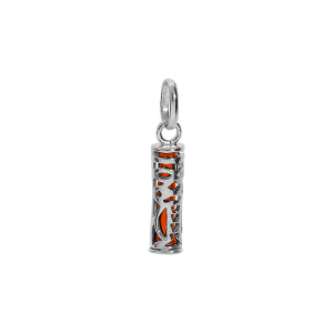 PENDENTIF ARGENT RHODIÉ TIKI 13MM  TENDRESSE AMOUR RÉSINE ORANGÉ