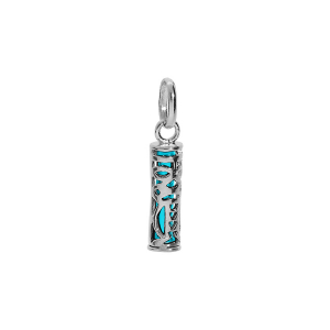 PENDENTIF ARGENT RHODIÉ TIKI 13MM  TENDRESSE AMOUR RÉSINE COULEUR TURQUOISE