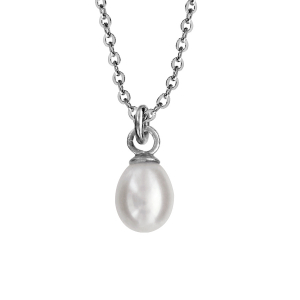 COLLIER ARGENT RHODIÉ PERLE DE CULTURE D'EAU DOUCE POIRE 6MM BLANCHE 42+3CM