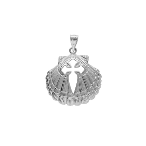 PENDENTIF ARGENT RHODIÉ COQUILLE ST JACQUES DE COMPOSTELLE AVEC CROIX