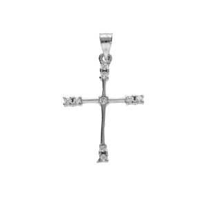 PENDENTIF ARGENT RHODIÉ CROIX 20X15MM  AVEC OXYDES BLANCS SERTIS
