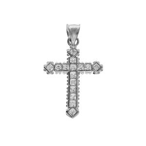 PENDENTIF ARGENT RHODIÉ CROIX 17X12MM OXYDES BLANCS SERTIS