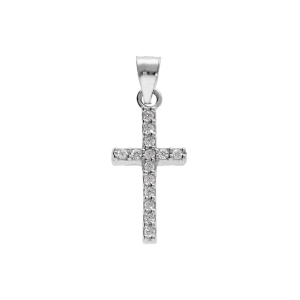 PENDENTIF ARGENT RHODIÉ CROIX OXYDES BLANCS 17X0,7MM