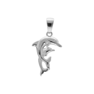 PENDENTIF ARGENT PLATINÉ DAUPHIN ET SON BÉBÉ