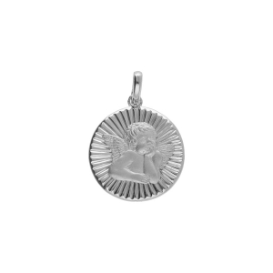 PENDENTIF ARGENT PLATINÉ MEDAILLE 15MM  DIAMANTÉ AVEC ANGE