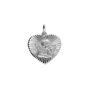 PENDENTIF ARGENT PLATINÉ COEUR DIAMANTÉ AVEC ANGE