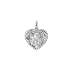 PENDENTIF ARGENT PLATINÉ COEUR DIAMANTÉ AVEC ANGE  DIM 15 X 16