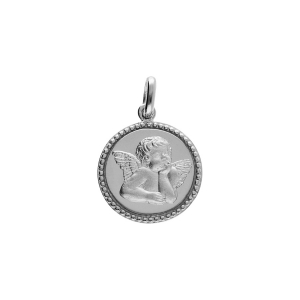 PENDENTIF ARGENT PLATINÉ MEDAILLE 15MM DIAMANTÉ AVEC ANGE
