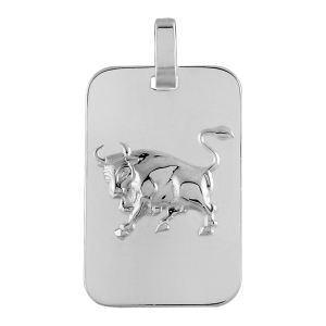 PENDENTIF ZODIAQUE PLAQUE GI TAUREAU ARGENT RHODIÉ BRILLANT