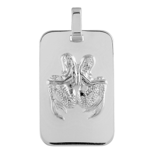 PENDENTIF ZODIAQUE PLAQUE GI GEMEAU ARGENT RHODIÉ BRILLANT