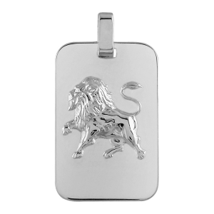 PENDENTIF ZODIAQUE PLAQUE GI LION ARGENT RHODIÉ BRILLANT