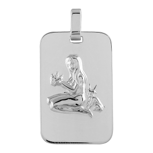 PENDENTIF ZODIAQUE PLAQUE GI VIERGE ARGENT RHODIÉ BRILLANT