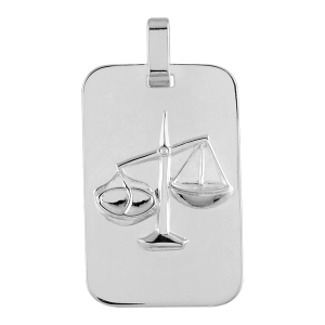 PENDENTIF ZODIAQUE PLAQUE GI BALANCE ARGENT RHODIÉ BRILLANT