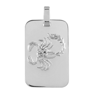 PENDENTIF ZODIAQUE PLAQUE GI SCORPION ARGENT RHODIÉ BRILLANT