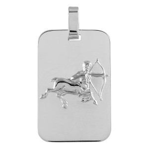 PENDENTIF ZODIAQUE PLAQUE GI SAGITTAIRE ARGENT RHODIÉ BRILLANT