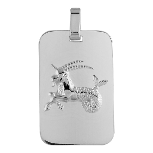 PENDENTIF ZODIAQUE PLAQUE GI CAPRICORNE ARGENT RHODIÉ BRILLANT