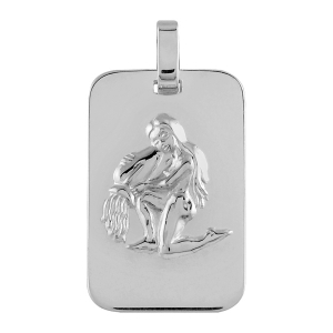 PENDENTIF ZODIAQUE PLAQUE GI VERSEAU ARGENT RHODIÉ BRILLANT